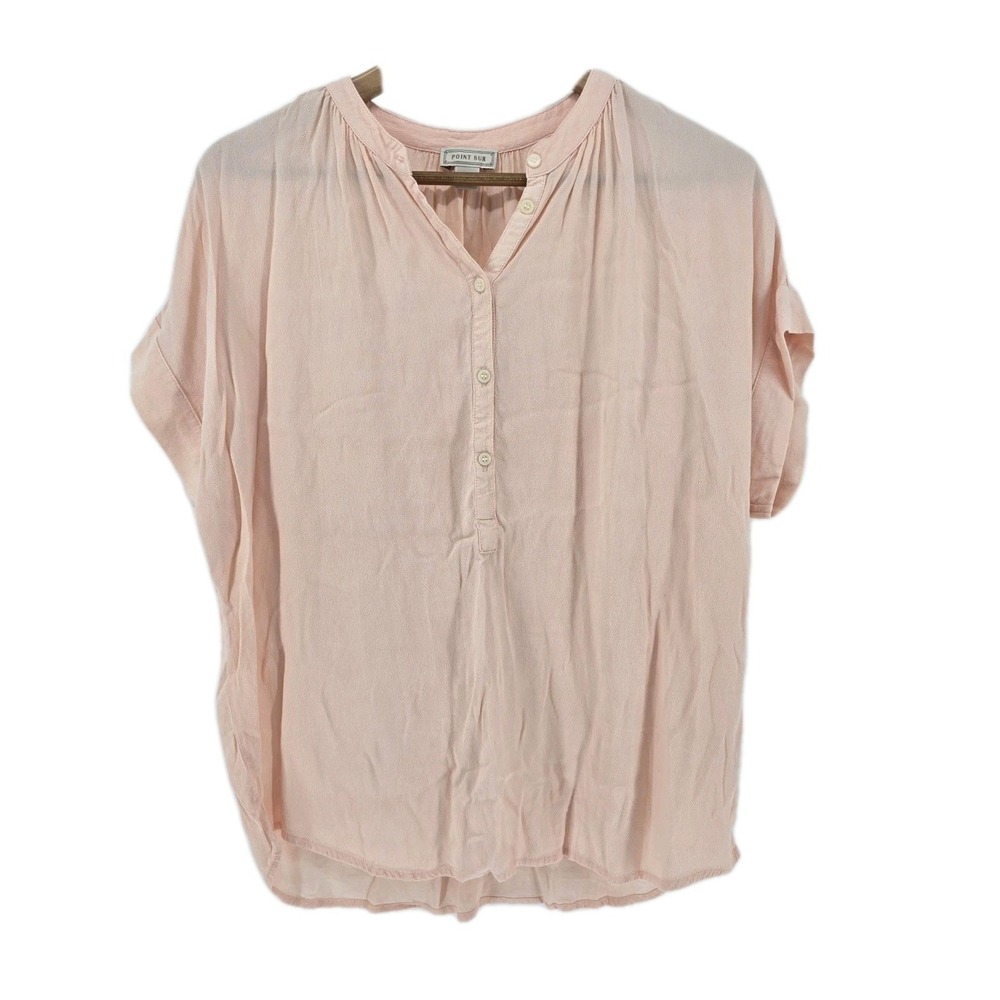 Point Sur Blouse Womens Small Pink Henley Short Sleeve Viscose Relaxed Top